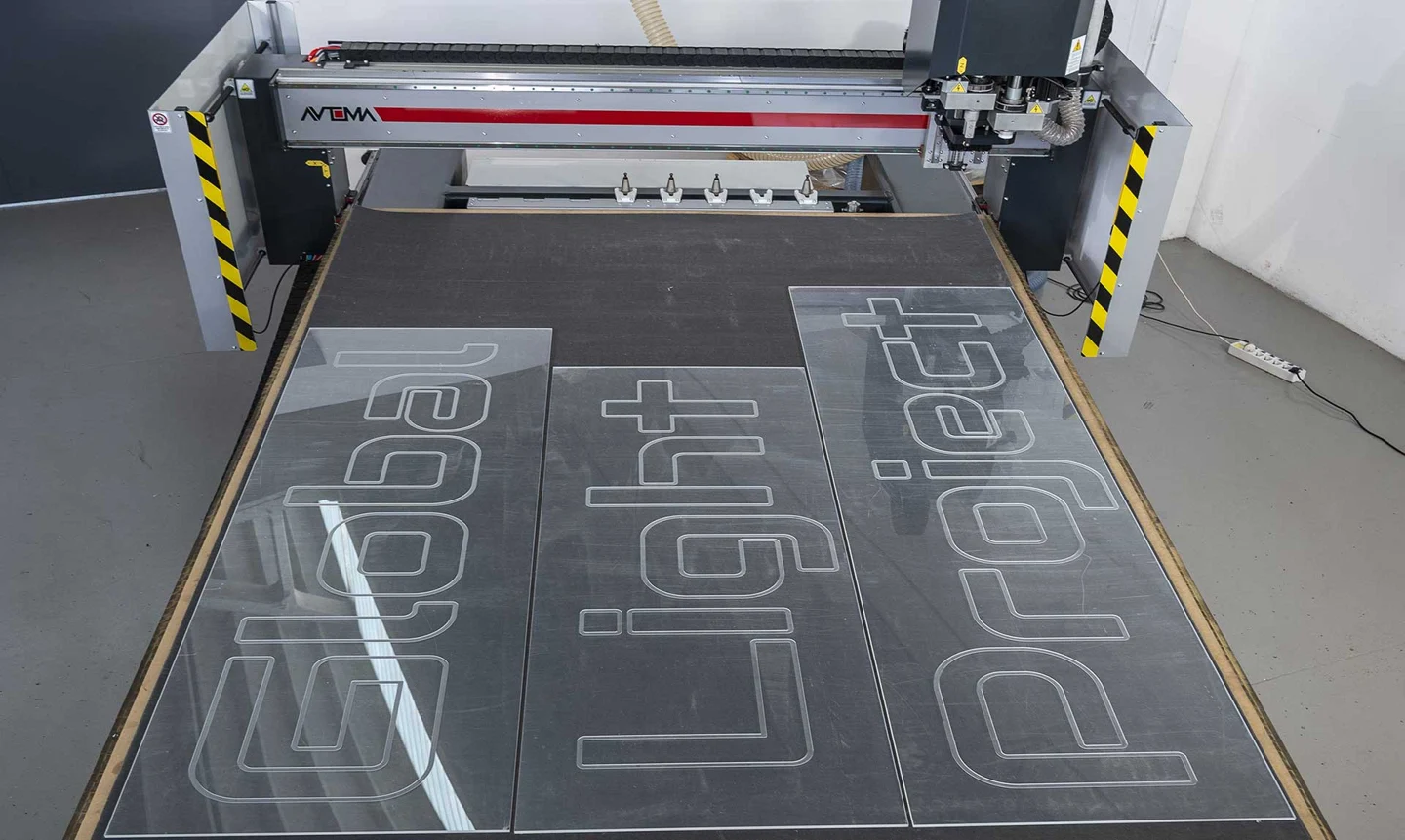 Printed Dibond panel on the CNC bed