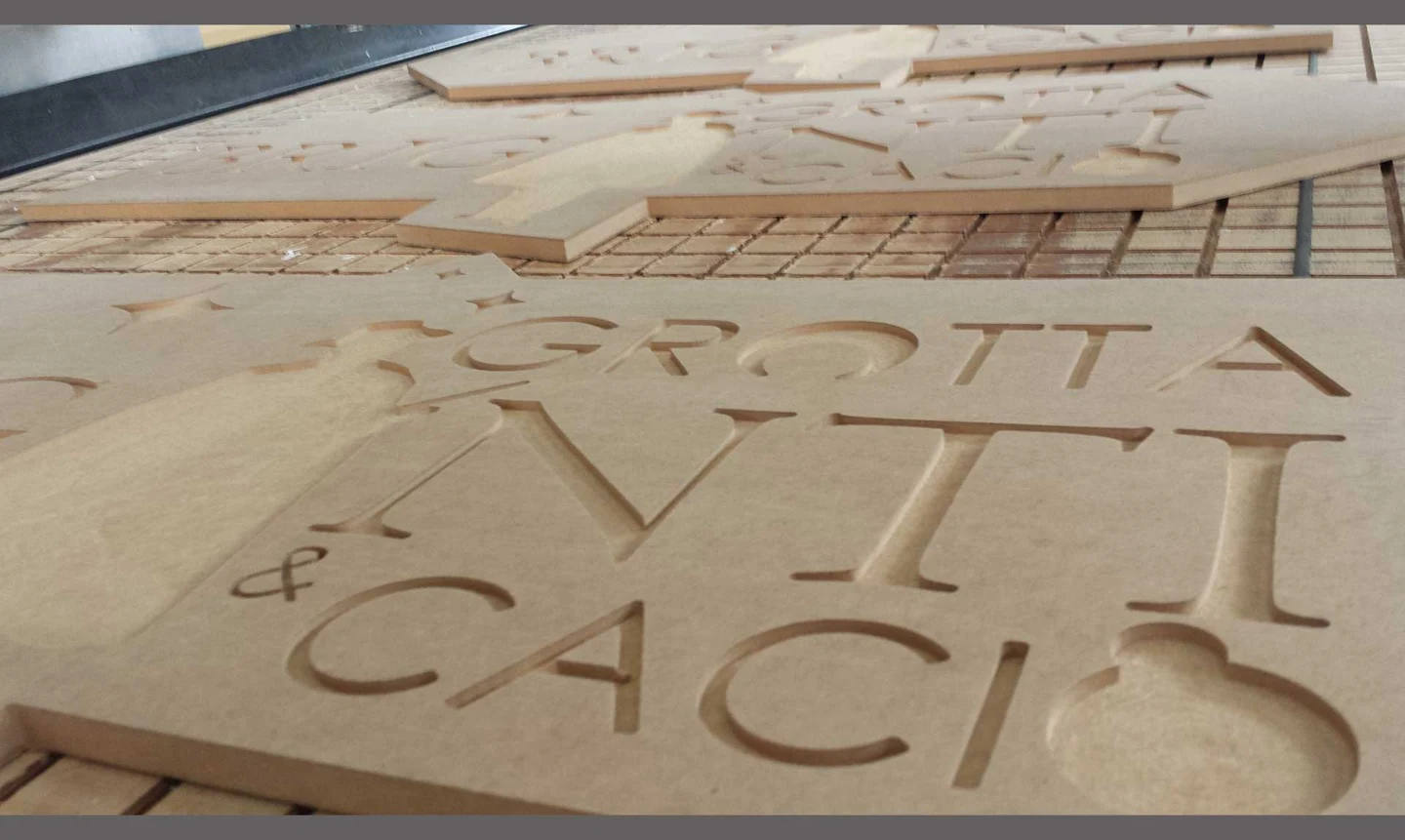 Batch production of engraved and profiled MDF signs