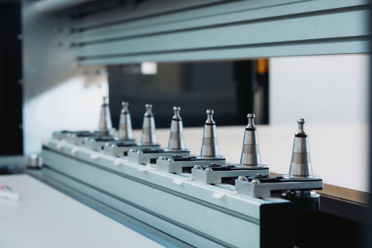 Toolholders lined up in the automatic tool-change rack