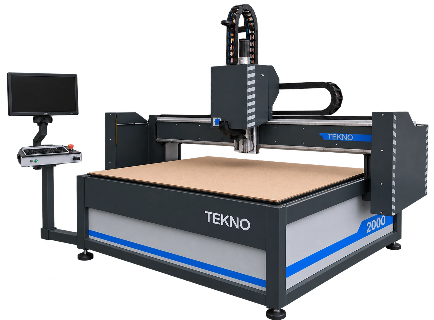TEKNO CNC router in an open configuration with separate operator console