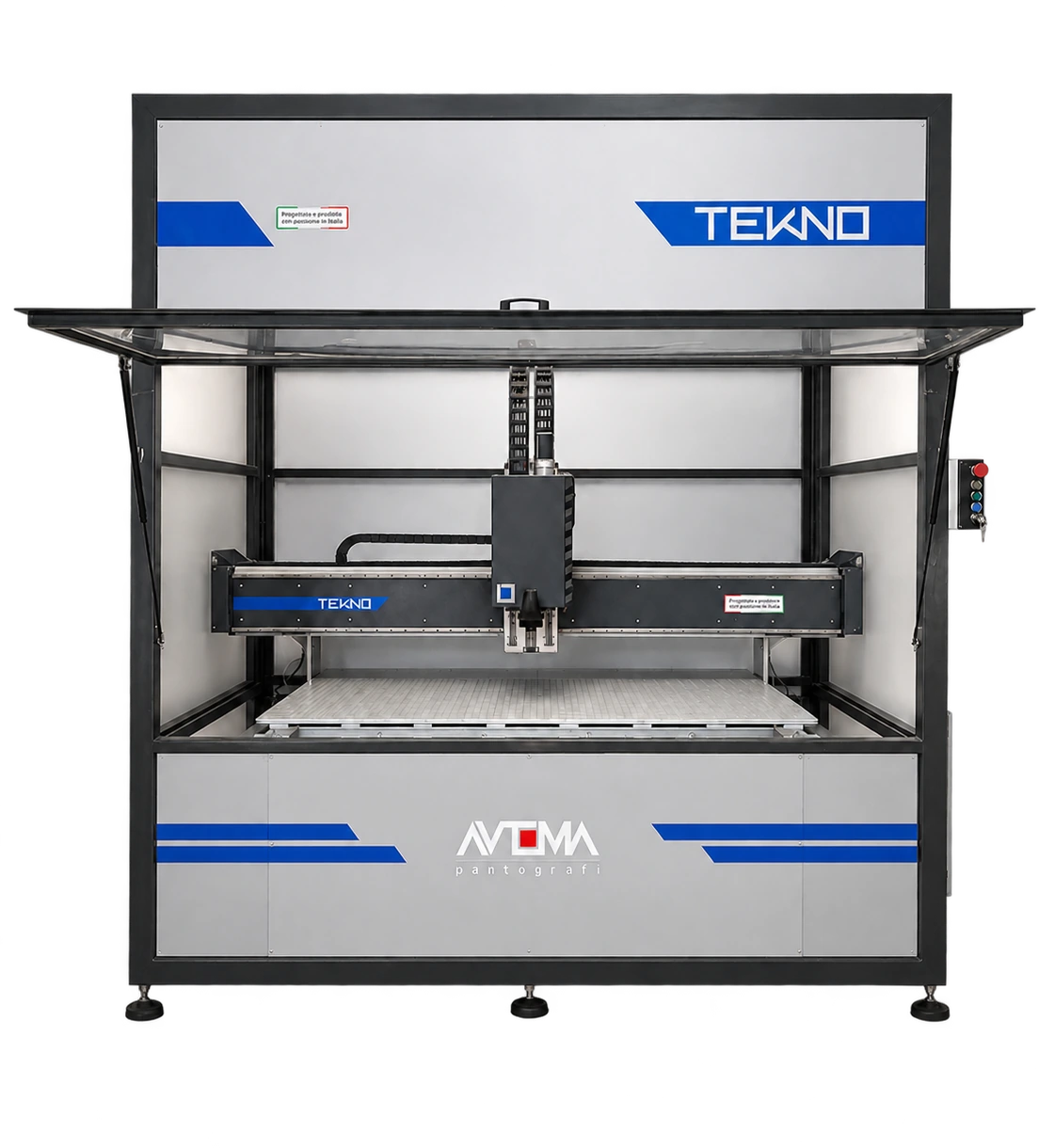 Front view of a TEKNO CNC router in an enclosed configuration